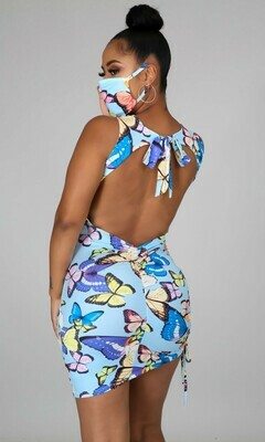 Butterfly Open Back Dress With Mask