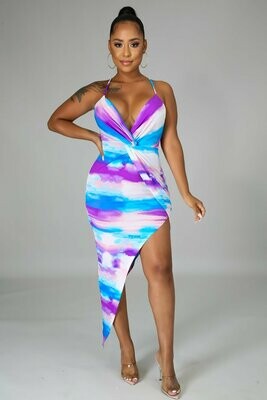 Purple Multi Spaghetti Strap High Low Dress