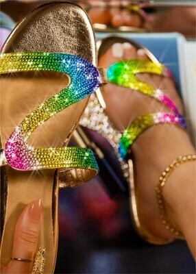 Zigzag Rhinestone Rainbow Slides