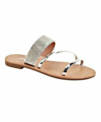 Triple Strap Rhinestone Sandals Silver