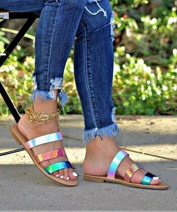 Triple Strap Holographic Sandals
