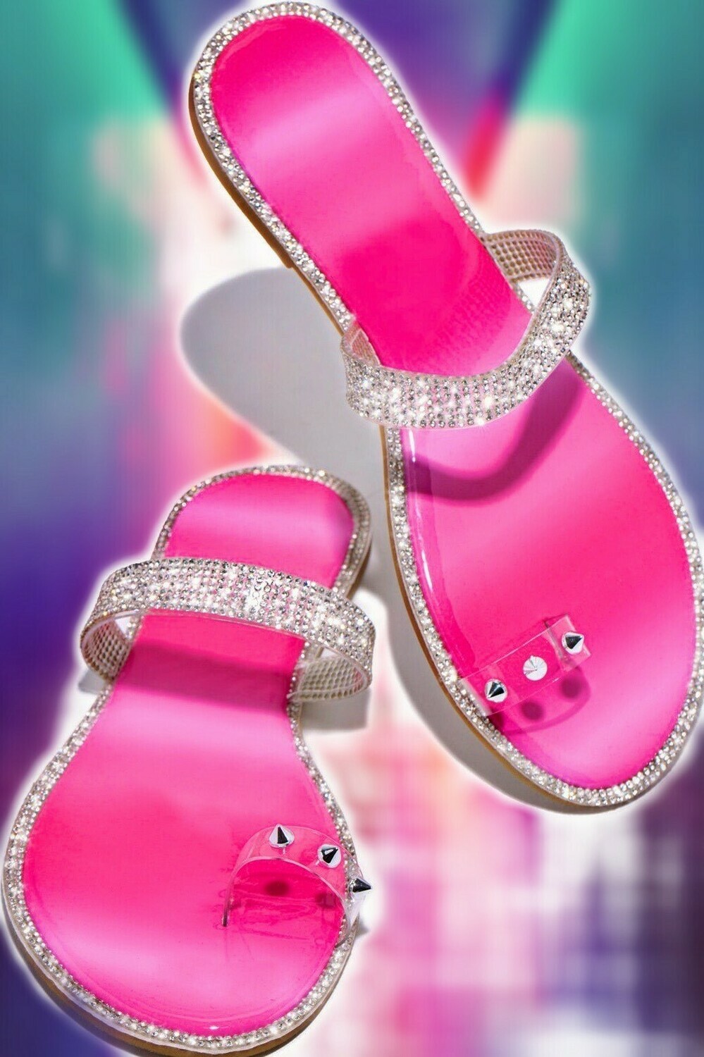 Fuchsia Rhinestone Toe Hold Sandals sz 6