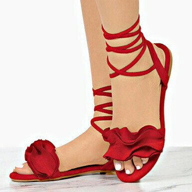 Tie Up Ruffle Sandal Red