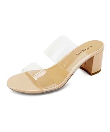 Nude Double Clear Strap Low Heel