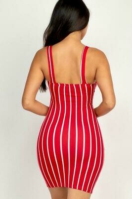 Candy Cane  Stripe Knot Front Dress Red And White