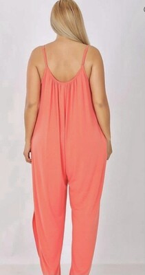 Coral Spaghetti Strap Slit Leg Jumpsuit