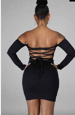 Strappy Back Long Sleeve Dress Black