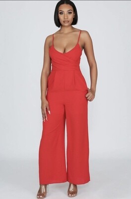 Red Spaghetti Strap Jumpsuit