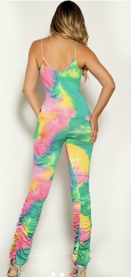 Green Tye Dye  Ruched Legs Jumpsuit
