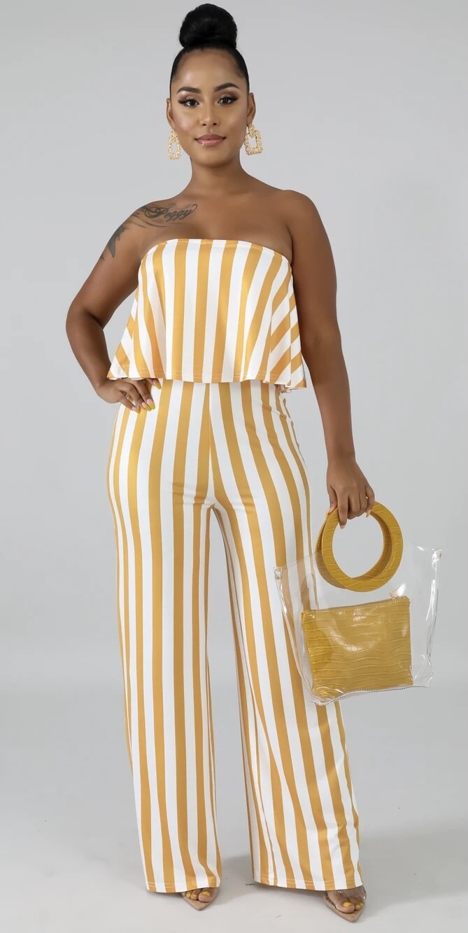 Mustard Stripe Tube Flow Top  Jumpsuit