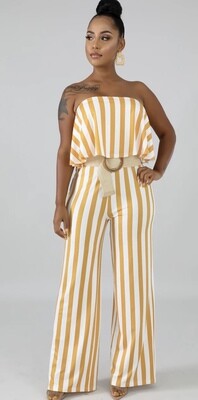 Mustard Stripe Tube Flow Top  Jumpsuit