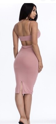 Mauve Spaghetti Strap Ruched Skirt Set