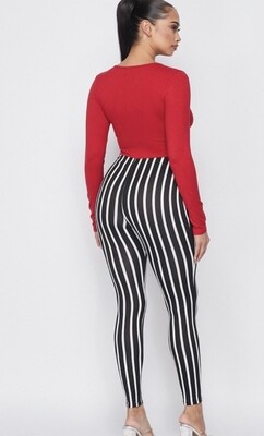 Red Long Sleeve stripe Bottom Jumpsuit