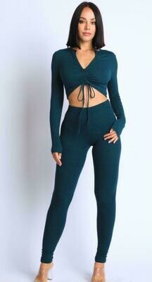 Hunter Green Long sleeve Two Piece Leggings Set