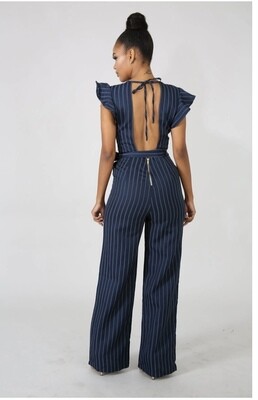 Navy Stripe Open Back Jumpsuit