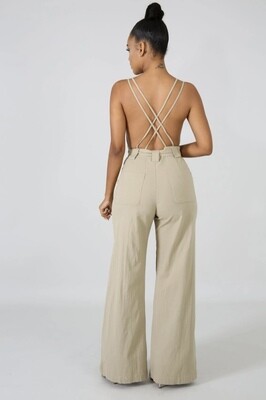 Khaki X Back Wide Leg Jumpsuit