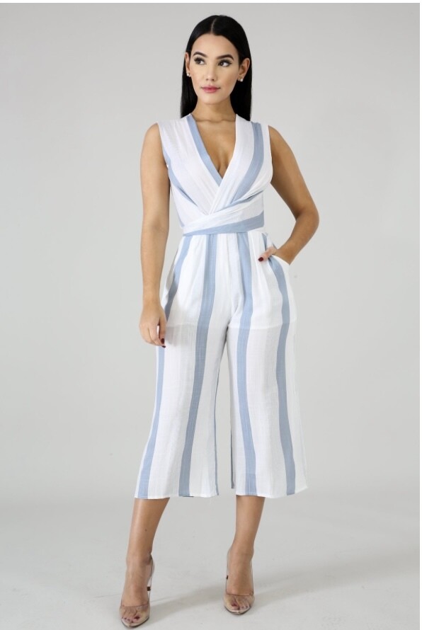 Blue Stripe  Wide Leg Jumpsuit