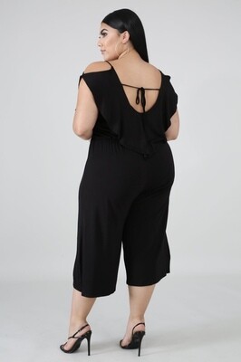 Black Wide Leg Ruffle Back Jumpsuit