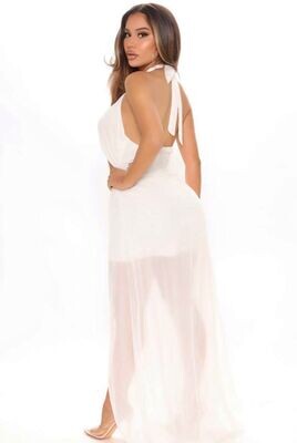 White Halter Chiffon Back Romper