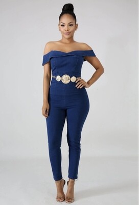 Denim Off The Shoulder Jumpsuit