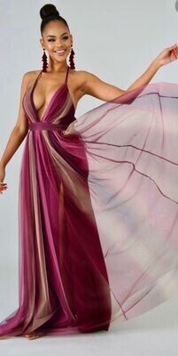 Chiffon Stripe X Back Maxi Wine