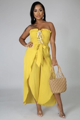 Lace Front Tube Palazzo Jumpsuit Yellow