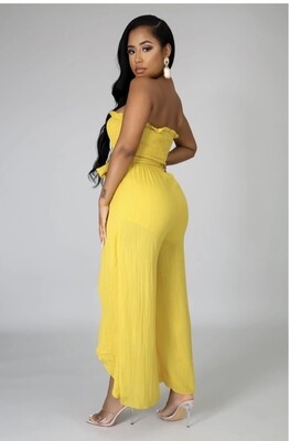 Lace Front Tube Palazzo Jumpsuit Yellow