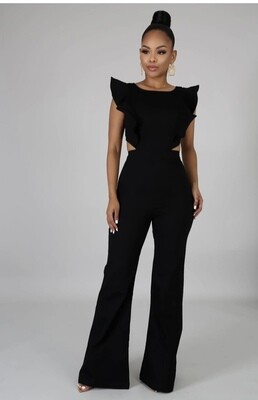 Ruffle Open Back Jumpsuit  Black