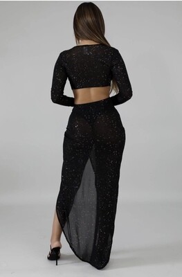 Black Long Sleeve Multi Stone Open Back Dress