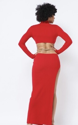 Cut Out Chain Belt Maxi Dress Red