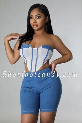 Denim Tube Romper White