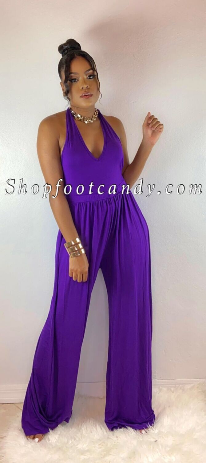 Halter Wide Leg Jumpsuit Purple