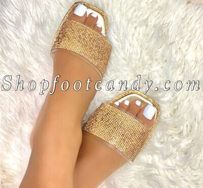 Rhinestone Gold Slides