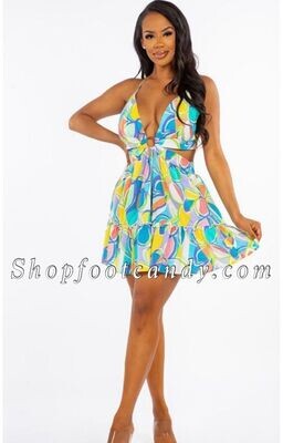 X Tie Back Mini Dress Blue Multi