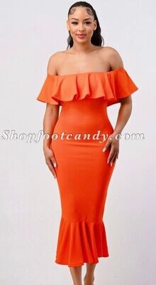 Ruffle Tube Ruffle Hem Dress Orange
