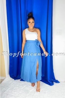 One Shoulder White And Denim Dress