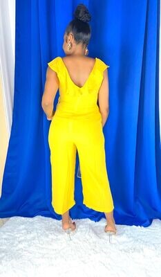 Ruffle Front Jumpsuit With Tie Side Mustard