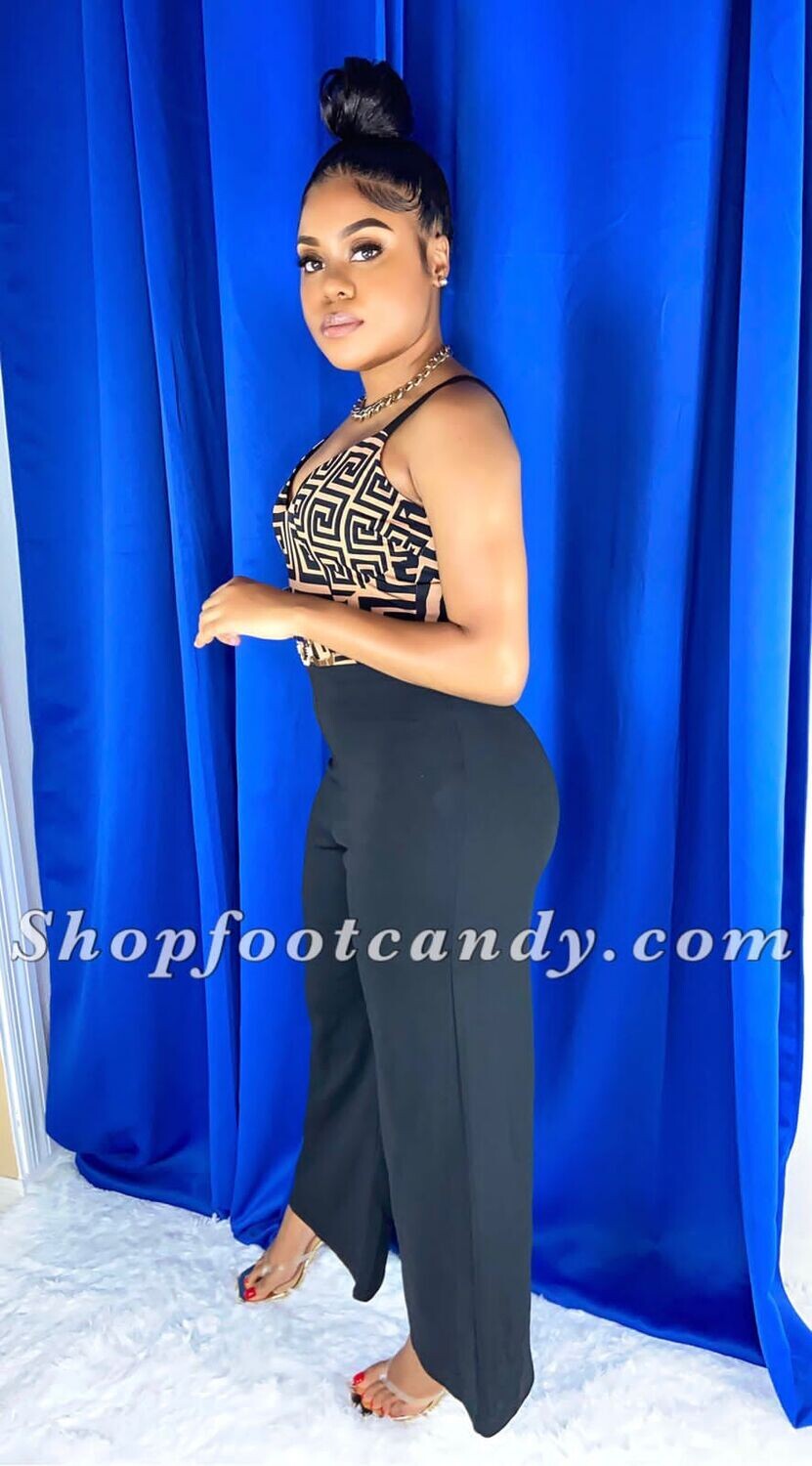 Spaghetti Strap maze Jumpsuit Black/Brown