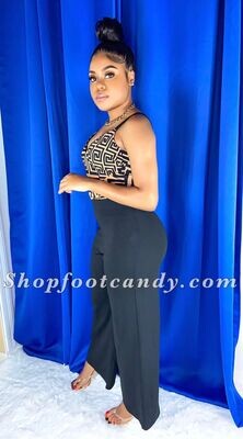 Spaghetti Strap maze Jumpsuit Black/Brown