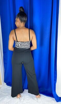 Spaghetti Strap Maze Jumpsuit Black/White