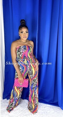 Tube All Over Print Jumpsuit Blue Multi