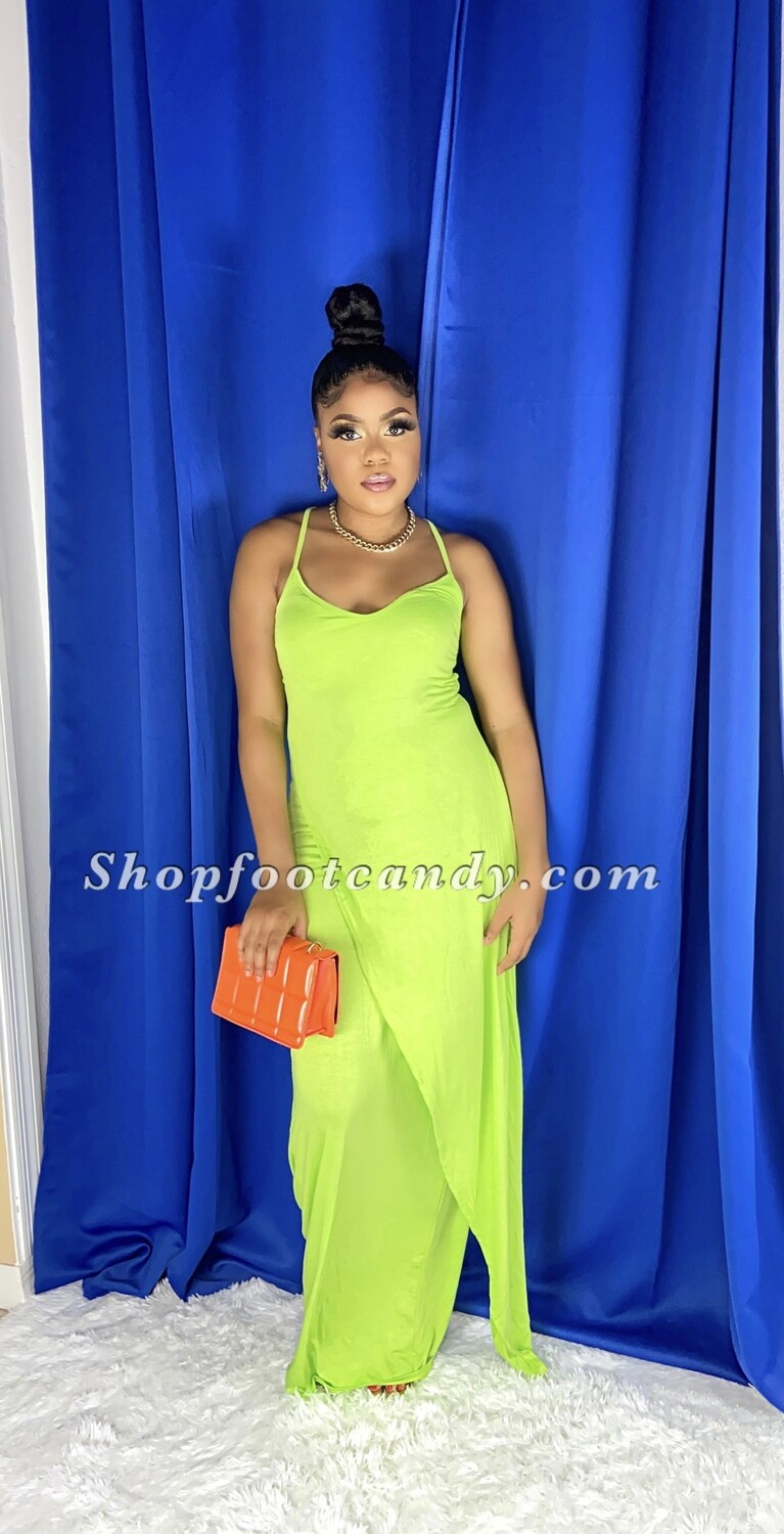 Spaghetti Strap Wrap Front Maxi Dress Lime