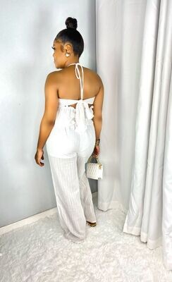 Halter Tie Back Pants Set White