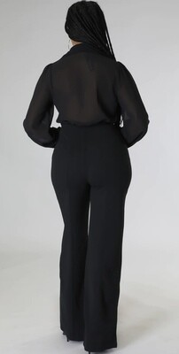 Sheer Long Sleeve Jumpsuit Black