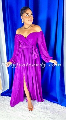 Off The Shoulder High Split Maxi Dress Magenta