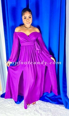 Off The Shoulder High Split Maxi Dress Magenta