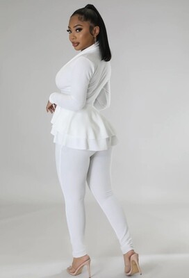 Long Sleeve Ruffle Top Leggings Set White