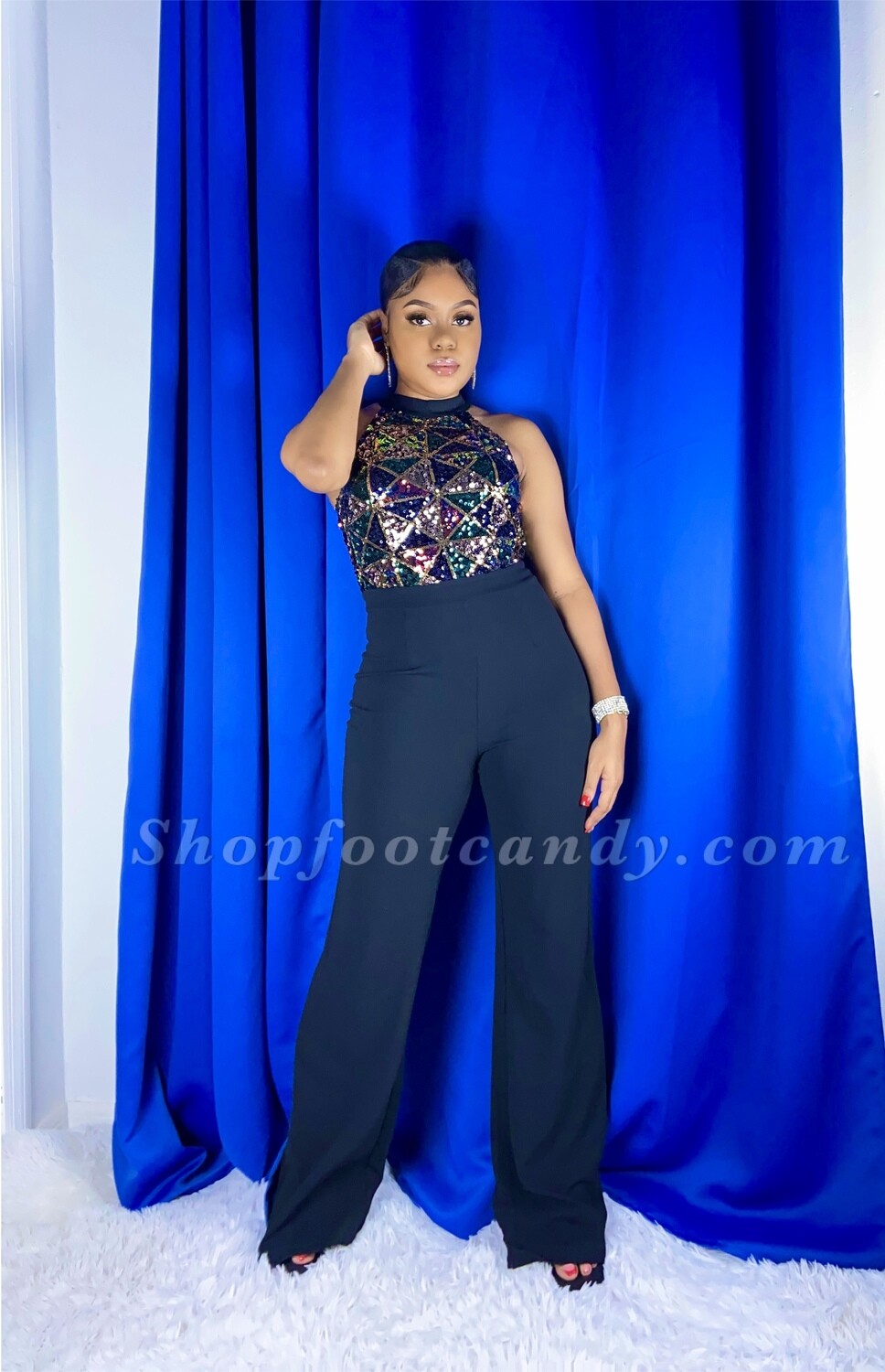 Sleeveless  Multi Color Top Jumpsuit Black