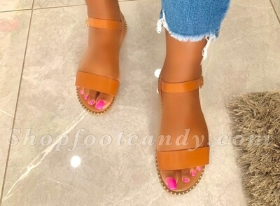 Open Toe Ankle Strap Sandals Tan