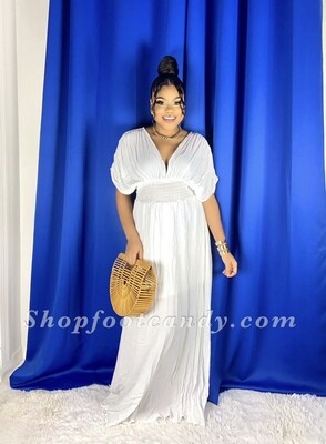 Deep Front Open Back Maxi Dress White 